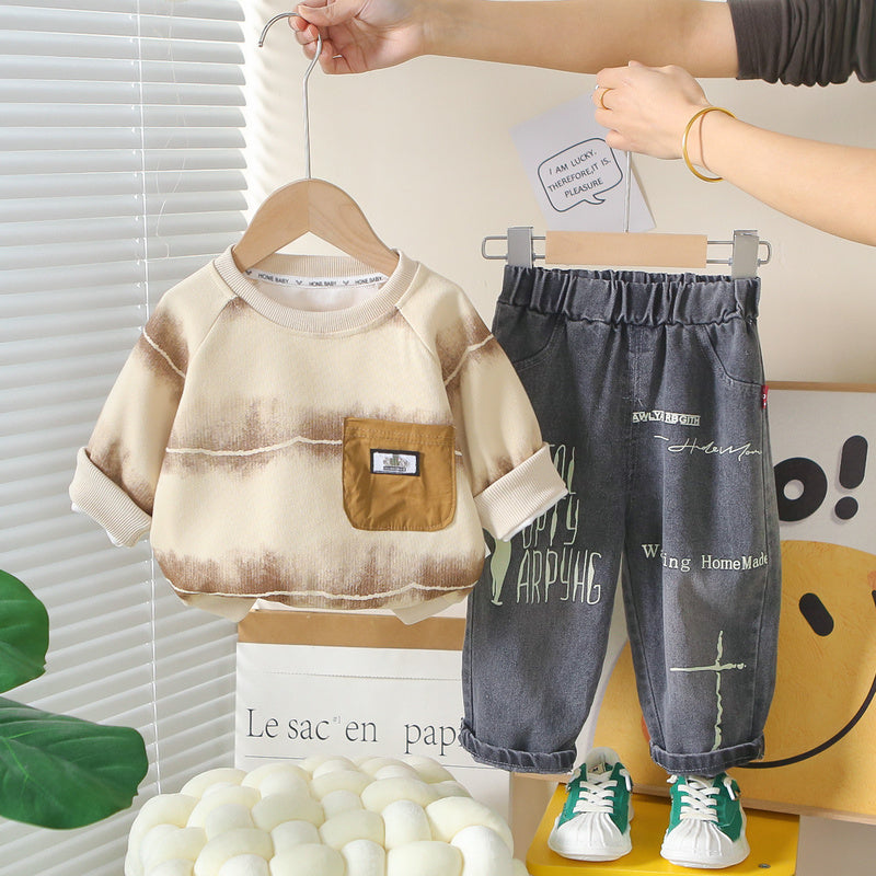 Boys' Suit 2026 New Spring and Style Children's Stylish Striped Pocket Clothes Baby Autumn Two-Piece Set Wholesale