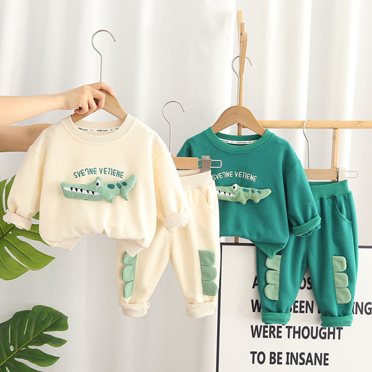Boys' Autumn Cartoon Crocodile Two-Piece Set Stylish Children's Clothing 2023 New Trendy Baby Korean Version Fashionable Infant