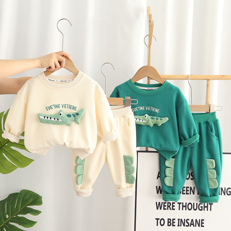 Boys' Autumn Cartoon Crocodile Two-Piece Set Stylish Children's Clothing 2023 New Trendy Baby Korean Version Fashionable Infant