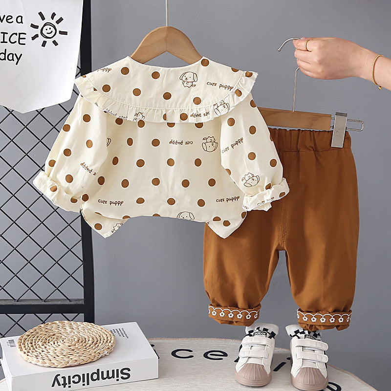 Girls' Spring Outfit 2026 New Fashionable Clothing, Children's Pants, Stylish Puppy Shirt Two-Piece Set for Baby Girls