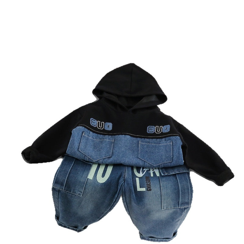 Boys' Outfit 2026 New Spring and Autumn Casual Stylish Baby Hoodie Two-Piece Set Children's Clothing Wholesale