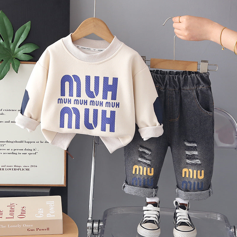 Boys' clothing stylish large letter sweatshirt set toddlers, fashionable cute clothes for babies children in spring and autumn