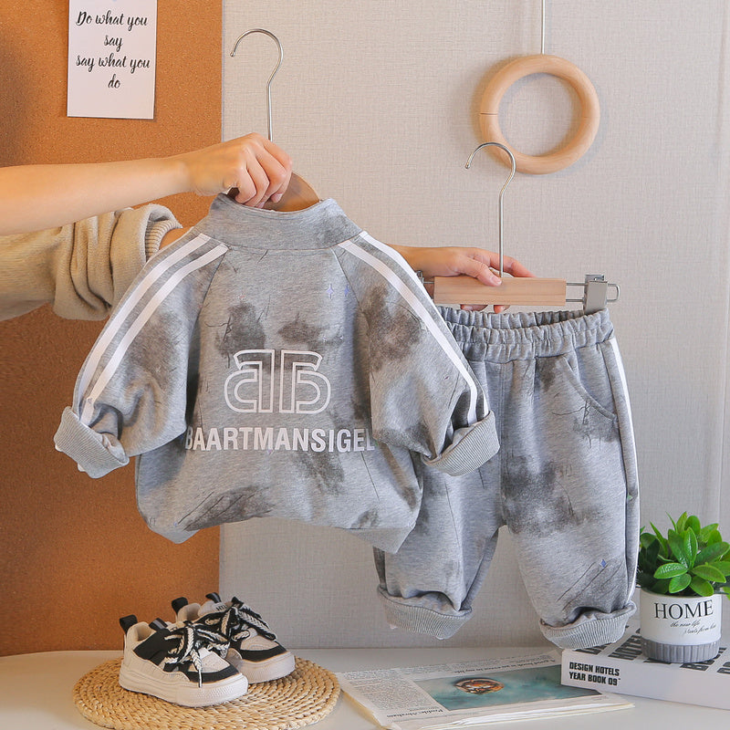 New Spring Letter Print Zipper Three-Piece Set for Baby Boys, Infant and Toddler Long-Sleeve Casual Versatile Outfit, Trendy