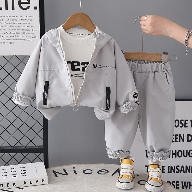 Boys' Outfit 2026 New Baby Clothes Infant Children's Spring and Autumn Trendy Pocket Zipper Spliced Three-Piece Set
