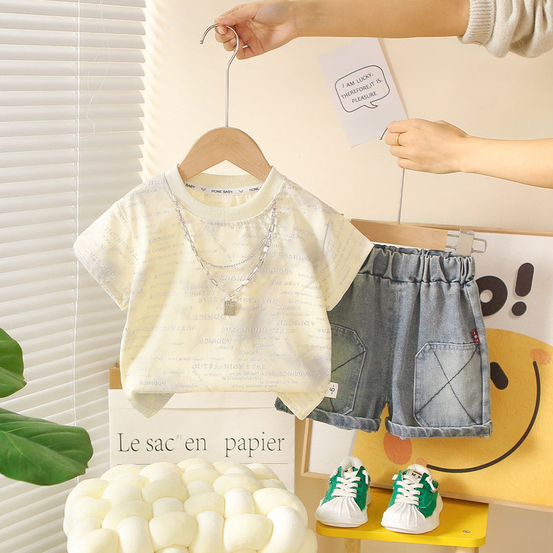 Boys' Sports Suit Children's Small Letter Print Short Sleeve 2026 New Style Clothes for 1-2-3 Year Old Babies Summer Fashion Outfit