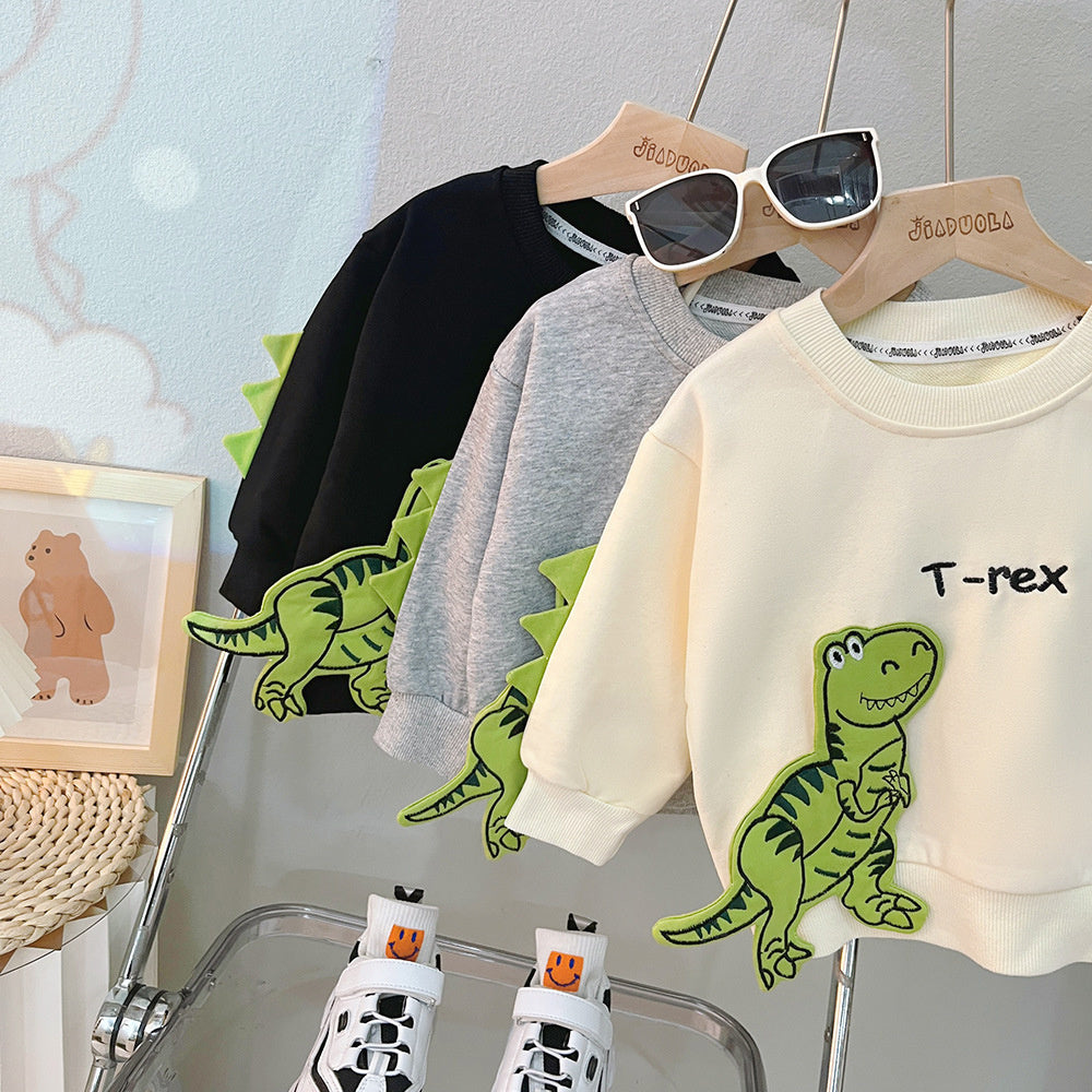 Boys' Outfit Set 0-2-4 Years Korean Style Fashionable Baby Little Dinosaur Long Sleeve Sweatshirt Children's Spring and Autumn Two-Piece