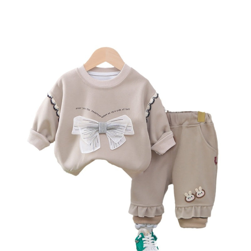 Girls' Outfit 2025 New Children's Clothing Baby Girl Spring and Autumn Stylish Butterfly Sweatshirt Korean Version Two-Piece Set Trendy