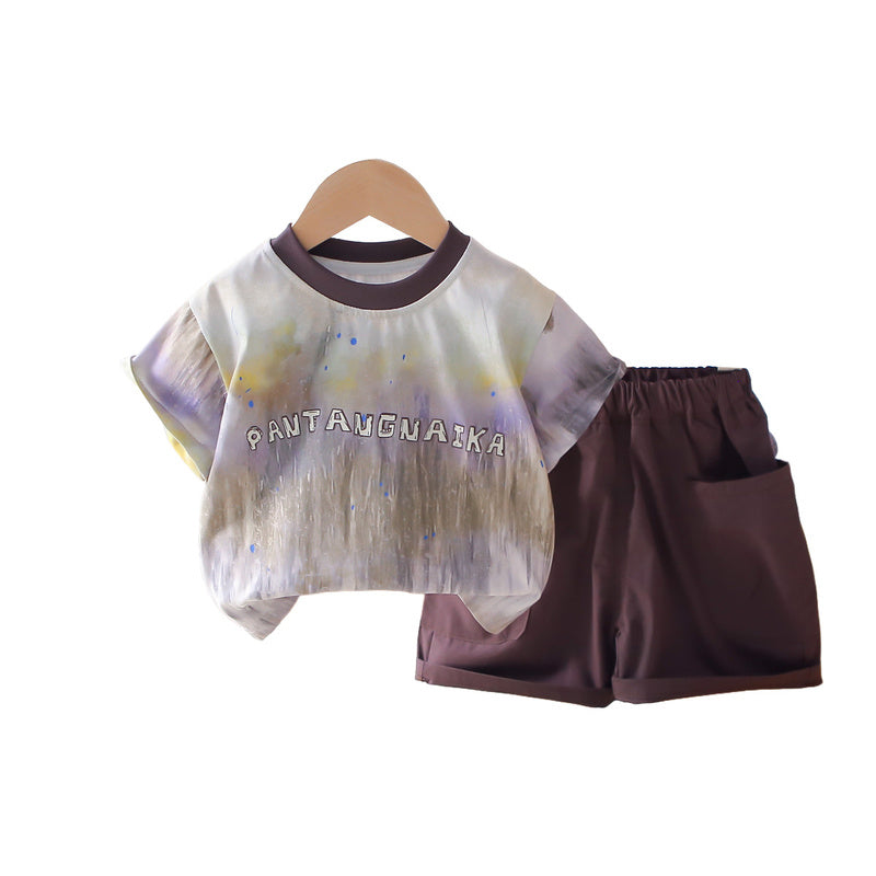 Boys' Outfit 2026 New Summer Tie-Dye Short-Sleeve Clothes for Cool Boys, Baby Street Style Children's Clothing