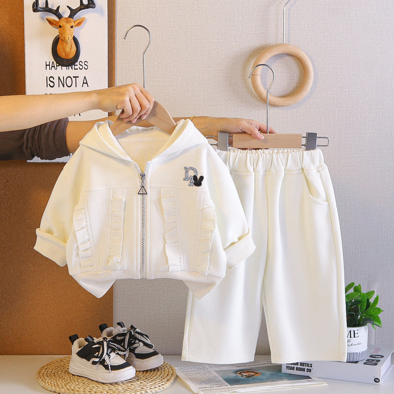 Korean-style girls' outfit, and autumn clothing, trendy 2026 new model, stylish spring outfit for girls, lace zipper jacket two-piece set