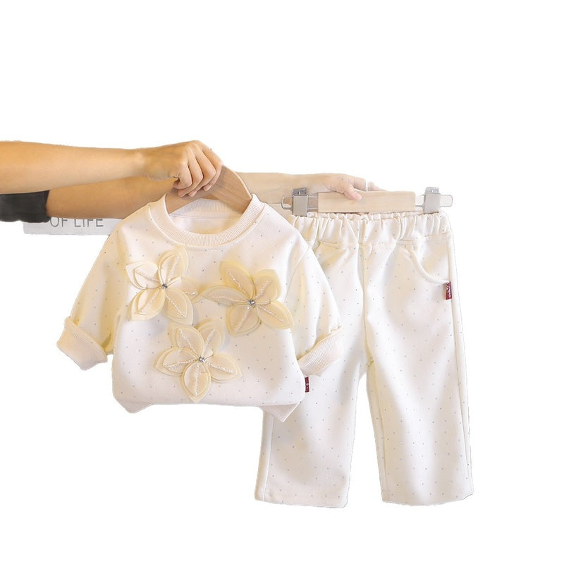 Girls' Outfit 2026 New Fashionable Baby Girl Children's Spring and Autumn Stylish Double-Layer Floral Long-Sleeve Two-Piece Set