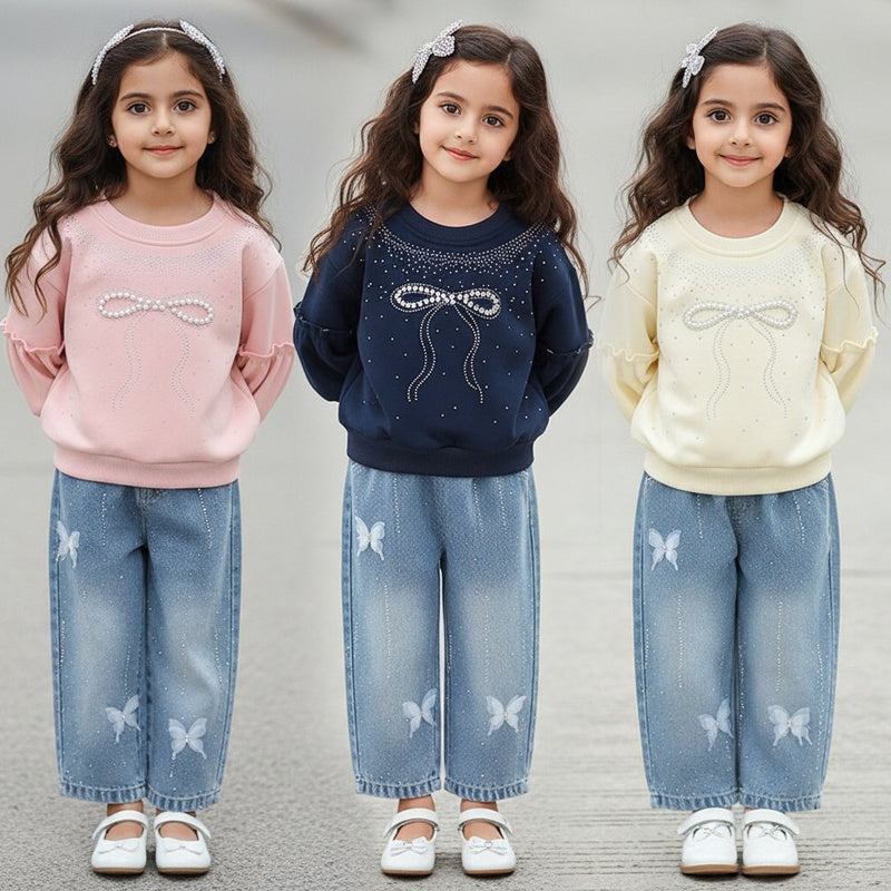 Girls' Sweatshirt Outfit 2026 New Baby Spring and Autumn Bow Two-Piece Set Infant Children's Clothing