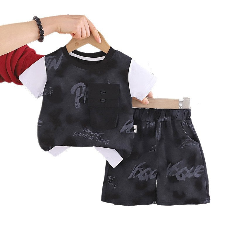Boys' Summer Outfit 2026 New Fashionable Toddler Stylish Double Pocket Short Sleeve Baby Boy Two-Piece Set Trendy