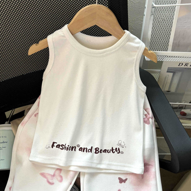 Autumn Girls' Korean Cotton Three-Piece Set Fashionable Big Baby Girl Clothing Tie-Dye Versatile Princess Style