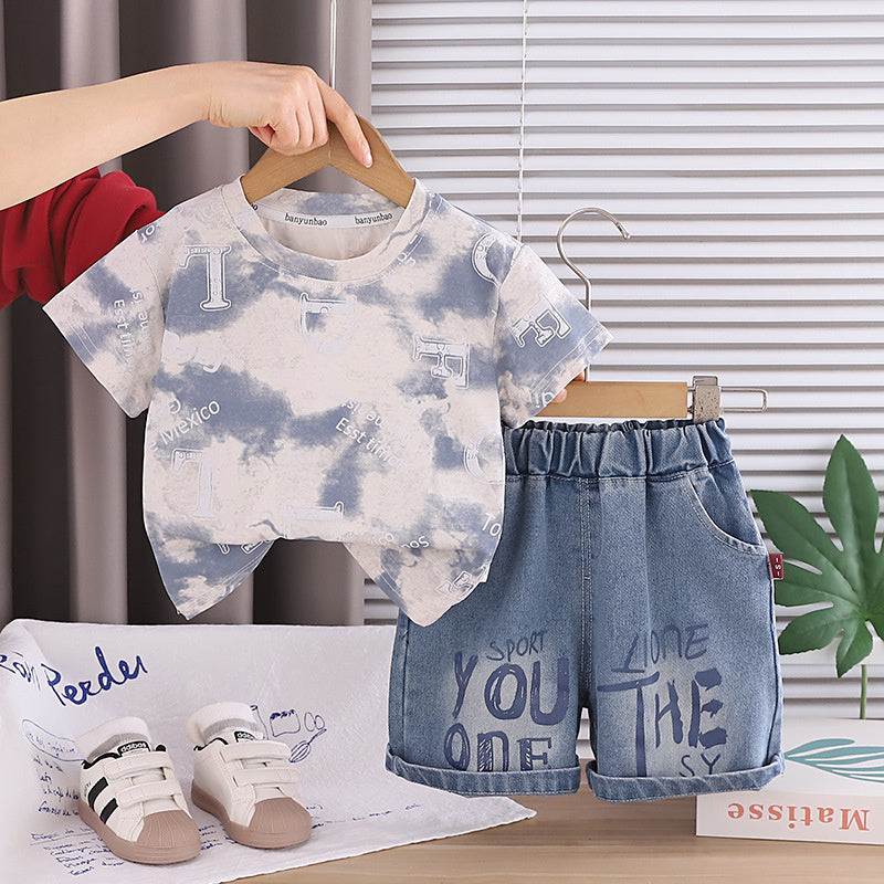Boys' Short-Sleeve Set 2026 New Stylish Baby Summer Clothes Trendy Letter Print Round Neck Two-Piece Outfit