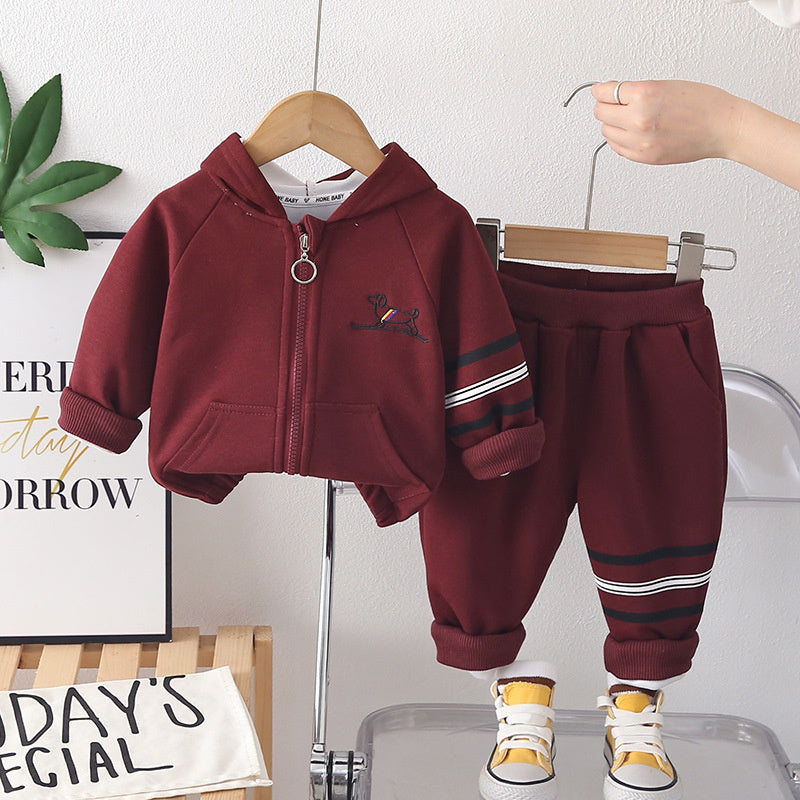 Boys' Outfit Set 2026 New Fashionable Children's Long-Sleeve Puppy Hooded Jacket Two-Piece Spring and Autumn Clothes Trendy