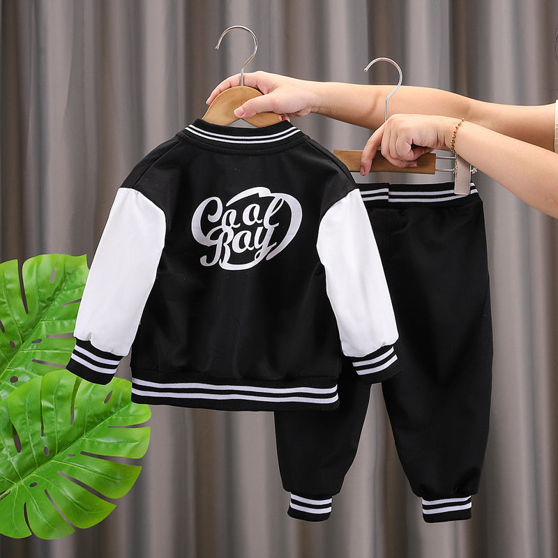 Boys' Outfit 2026 New Style Children's Spring and Autumn Stylish Letter Baseball Jacket Two-Piece Set for Trendy Babies