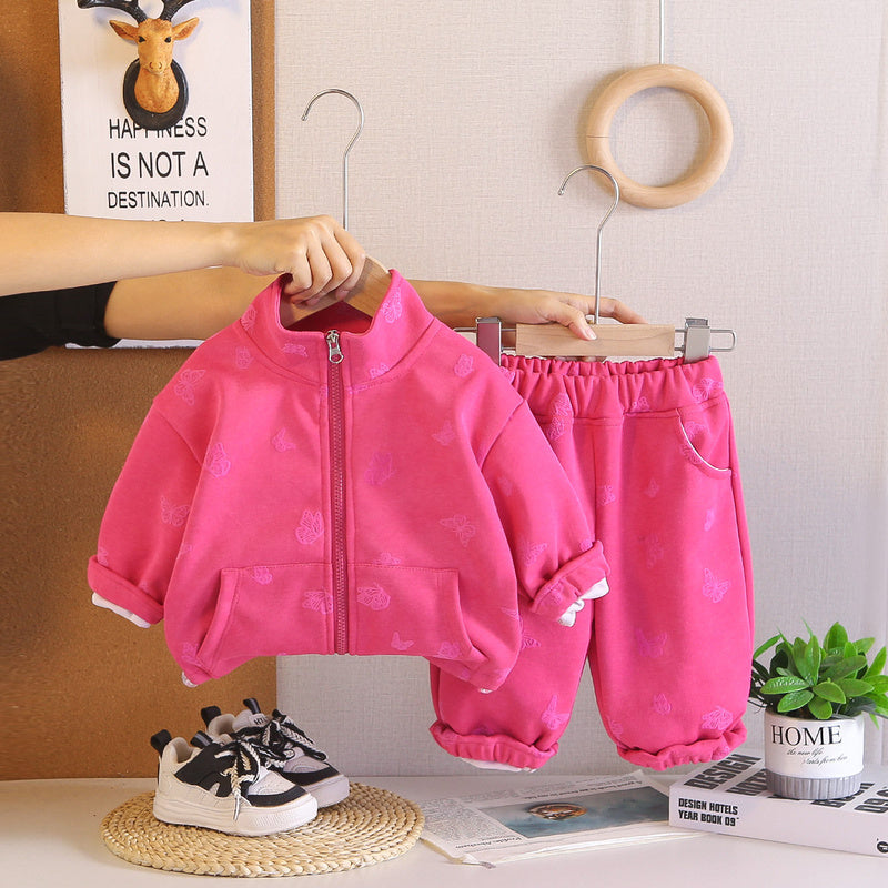 Girls' Outfit Set 2026 New Fashionable Style 1-3 Year Old Baby Girls, Spring Autumn Full-Print Butterfly Jacket for Infants and Children