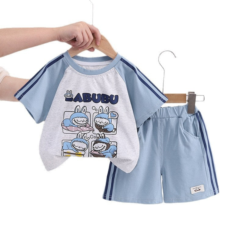 Boys' Summer Outfit 2026 New Fashionable Cartoon Sports Short Sleeve Set for 1-3 Year Old Boys and Girls