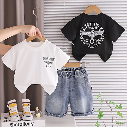 Boys' Summer Outfit 2026 New Style Stylish Short Sleeve Shorts Two-Piece Set Baby Casual Clothes Children's Wear