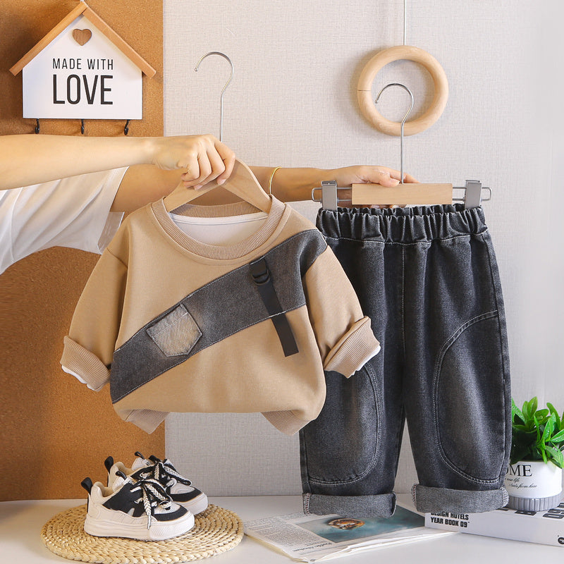 Boys' Outfit 2026 New Fashionable Spring and Autumn Clothes for Young Children, Casual Long-Sleeve Sweatshirt Two-Piece Set