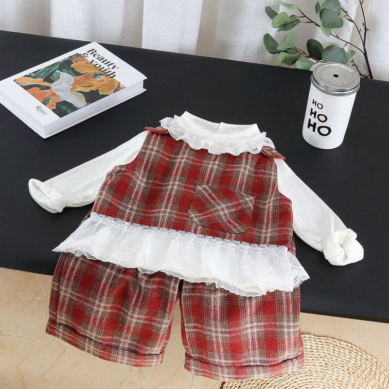 Outfit for Girls 2026 New Autumn Baby Clothes Stylish Large Plaid Vest Three-Piece Set Children's Clothing