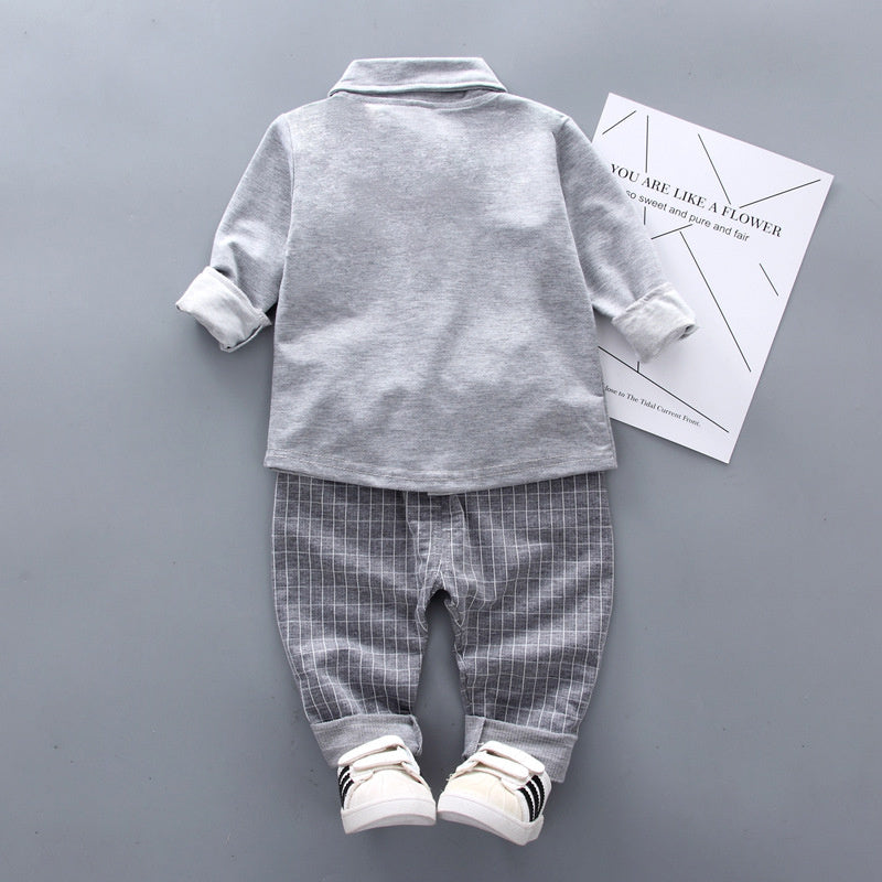 Trendy autumn outfits small medium-sized boys, new two-piece set with tie and shirt for boys aged 1-2-3 years, wholesale