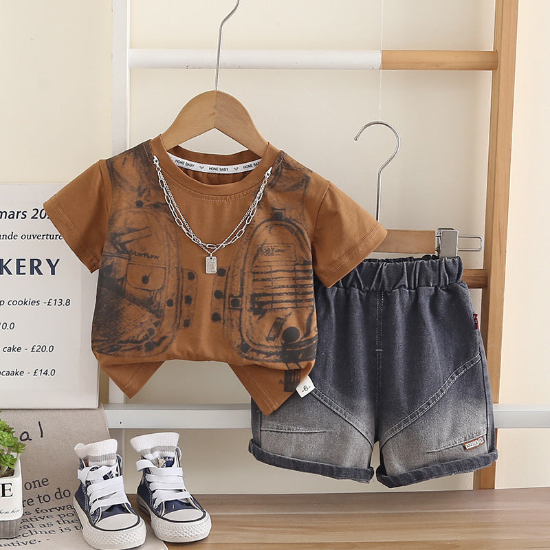 Boys' Outfit 2026 New Style Toddler Baby Summer Casual Vest Short Sleeve Stylish Two-Piece Children's Clothing