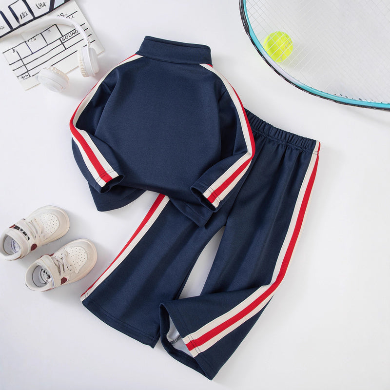 Girls' Clothing 2025 Spring and Autumn Children's Sportswear Sweatshirt Jacket Flared Pants Two-Piece Set Sporty Style