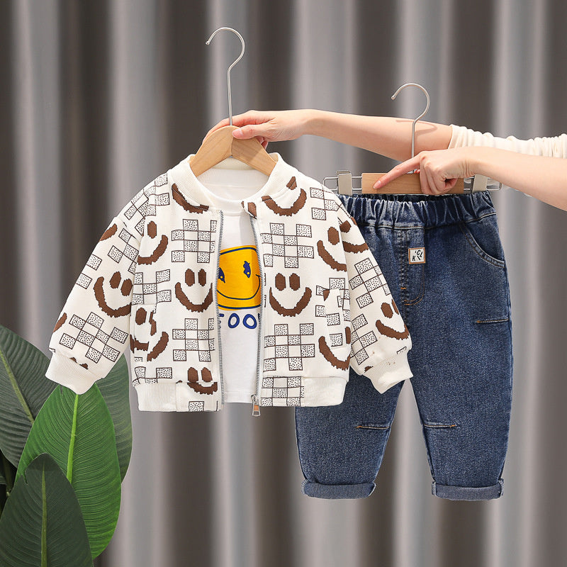 Boys' Suit Spring 2024 New Children's Clothing Autumn Baby Long Sleeve Three-Piece Set Stylish Korean Version Clothes Dropshipping