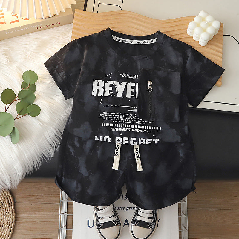 Boys' Outfit 2026 New Fashionable Children's Zipper Pocket Short Sleeve Summer Korean Style Two-Piece Set Trendy