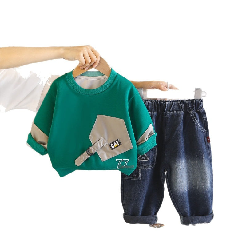 Boys' Sweatshirt Set 2026 New Outfit Korean Style Spring and Autumn Children's Long Sleeve Two-Piece Sports Clothing