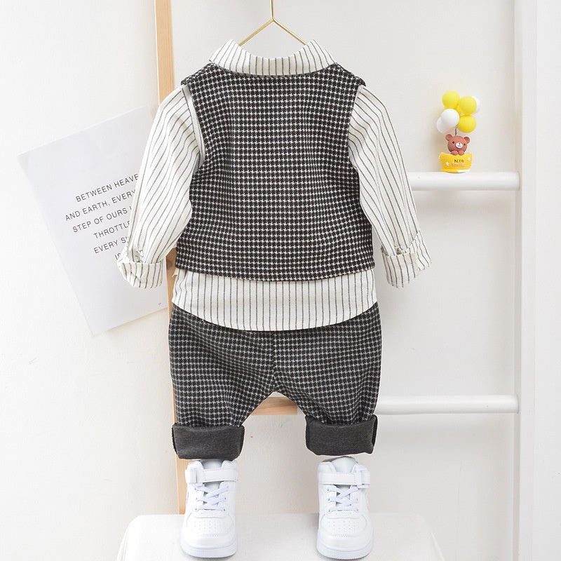 Little Boy's and Autumn Outfit 2020 New Children's Baby Houndstooth Vest Three-Piece Set Spring Style Fashionable