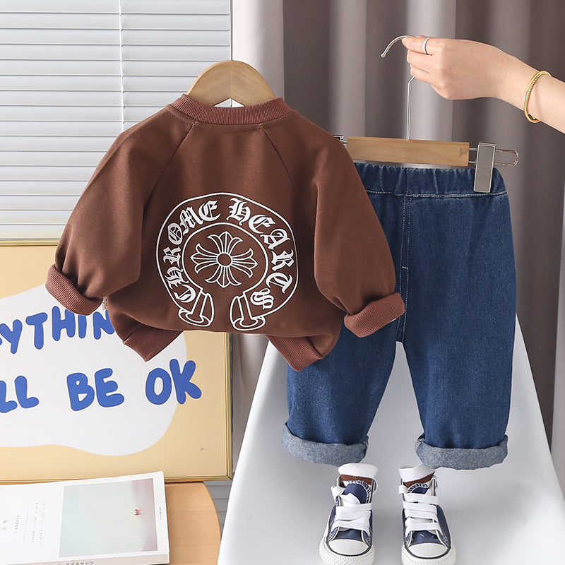 Boys' Spring and Autumn Outfit 2026 New Stylish Casual Long Sleeve Shirt Three-Piece Set Trendy Wholesale
