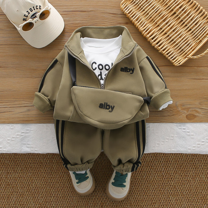 Children's and Autumn 2026 New Model Boys' Clothes Infant Casual Baby Spring Outfit Backpack Four-Piece Set