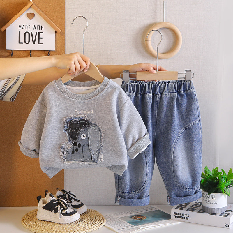 Boys' Spring Autumn Outfit 2026 New Stylish Children's Clothing Baby Patch Cartoon Clothes for Boys Trendy and Fashionable