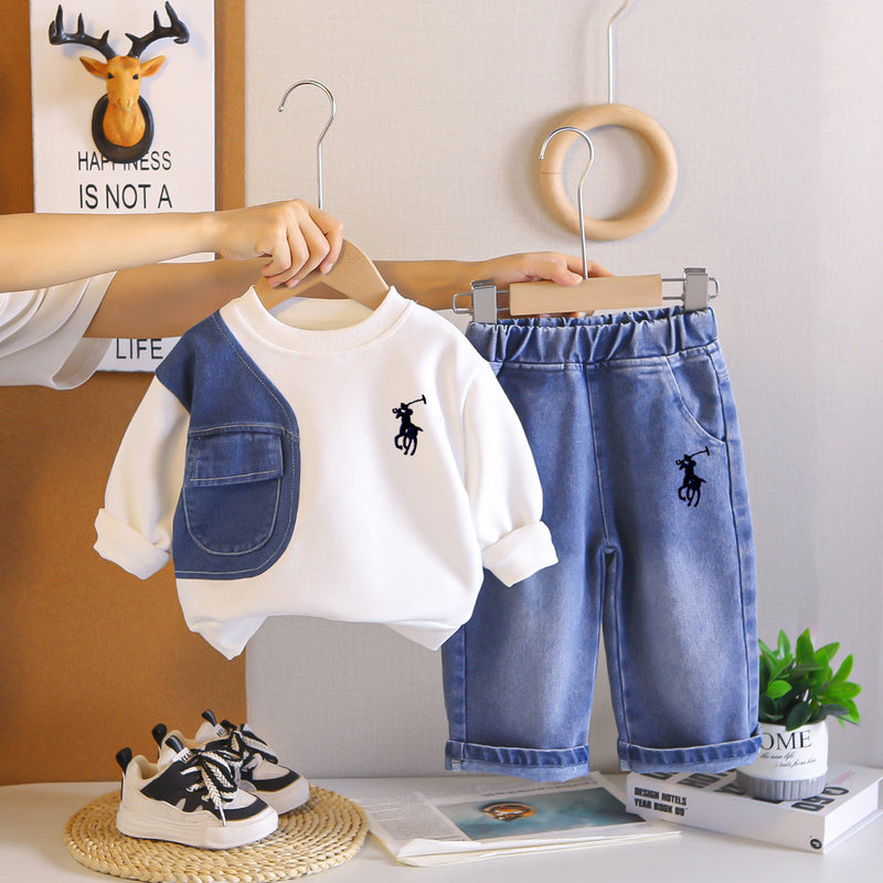 Boys' Suit 2026 New Children's Clothing Stylish Fashionable Embroidered Patchwork Baby Spring and Autumn Two-Piece Outfit