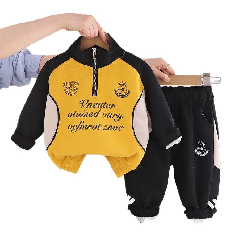 Boys' sweatshirt set spring and autumn 2026, new stylish children's half-zip long-sleeve clothing, Korean-style sportswear for toddlers