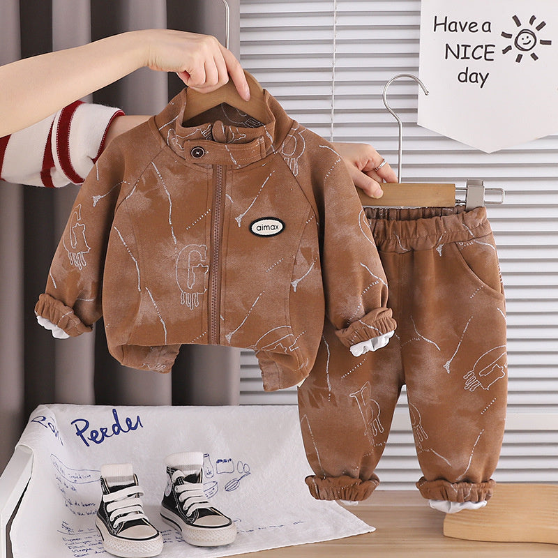 Boys' Suit 2026 New Spring and Autumn Fashionable Baby Stand-up Collar Jacket Toddler Two-piece Long-sleeve Outfit