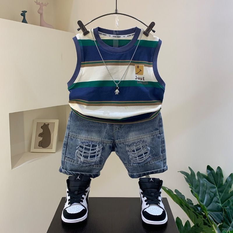 Boys' Summer Vest 23 New Baby Internet Celebrity Street Sleeveless Clothes Children's Korean Style Cool Two-Piece Set