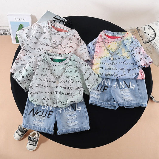 Boys' Short-Sleeve Suit 2026 New Summer Fashionable English Casual Two-Piece Outfit for Baby Boys Children's Clothing
