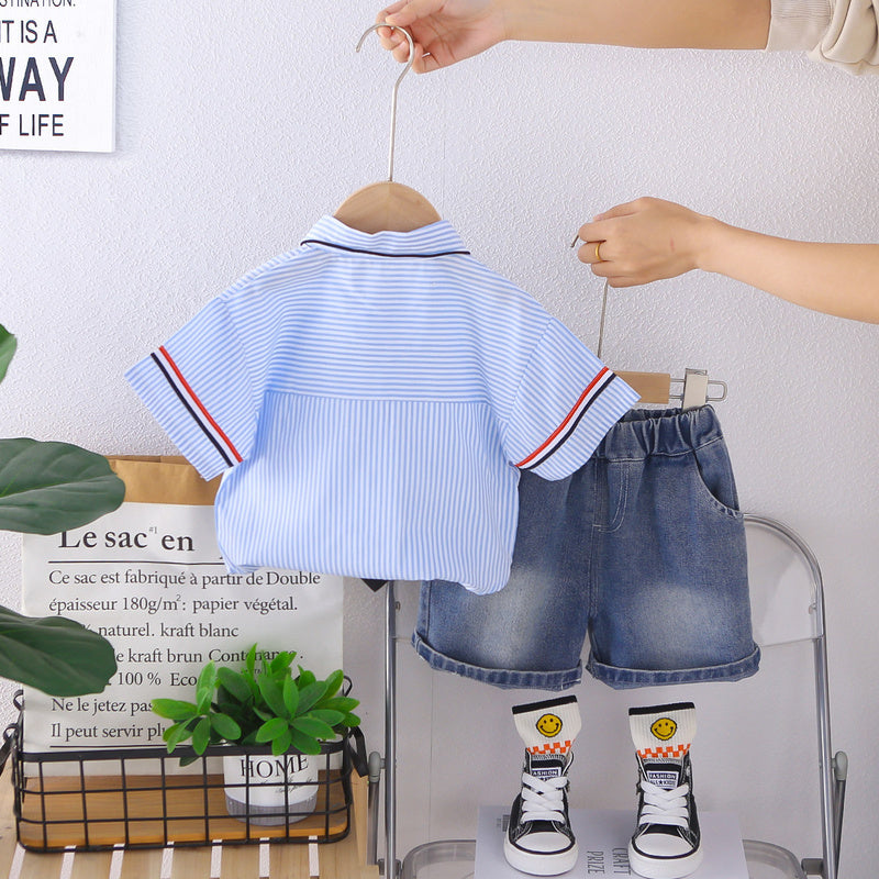 Boys' Outfit 2026 New Style Children's Clothing Summer Fashionable Baby Tie Shirt Short Sleeve Two-Piece Set