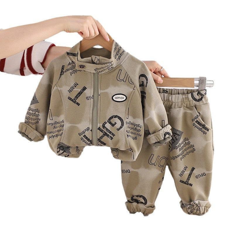 Boys' Outfit 2026 New Fashionable Baby Full-Print Zipper Long-Sleeve Two-Piece Set for Children in Spring and Autumn