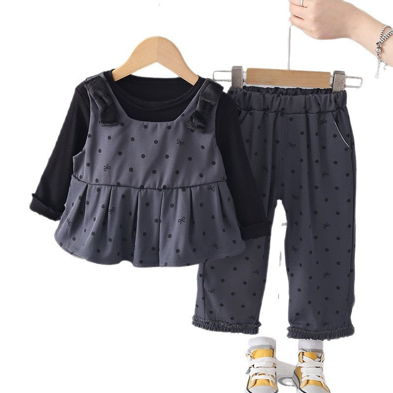 Girls' Autumn Outfit 2026 New Style Set, Children's Fashionable Casual Baby Spring-Autumn Three-Piece Dress Set