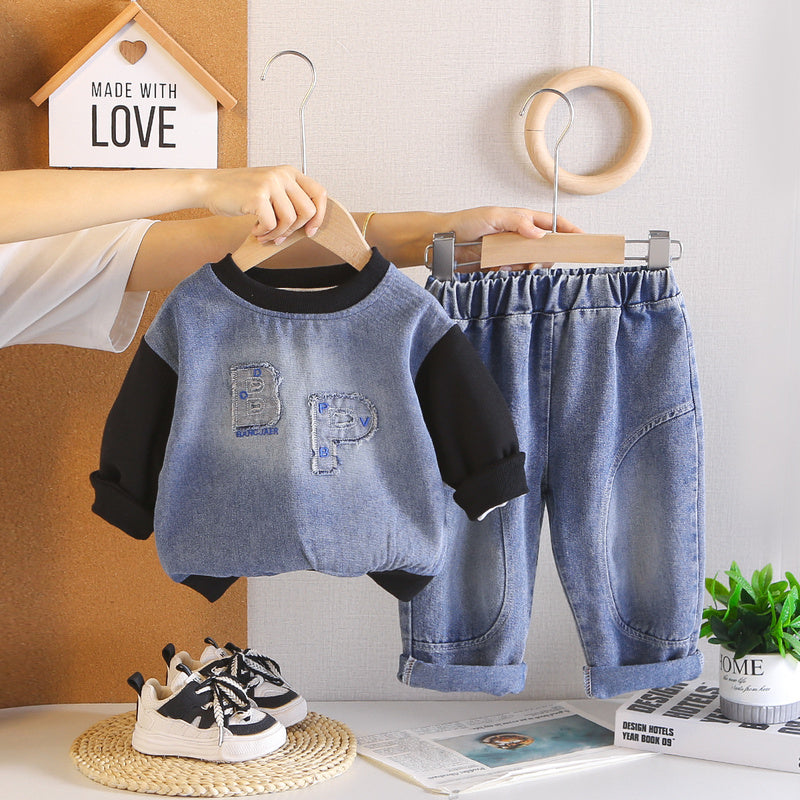 Boys' Outfit 2026 New Style Infant Children's Spring and Autumn Long-Sleeve Letter Sweatshirt Two-Piece Set Trendy Baby Boy Clothes