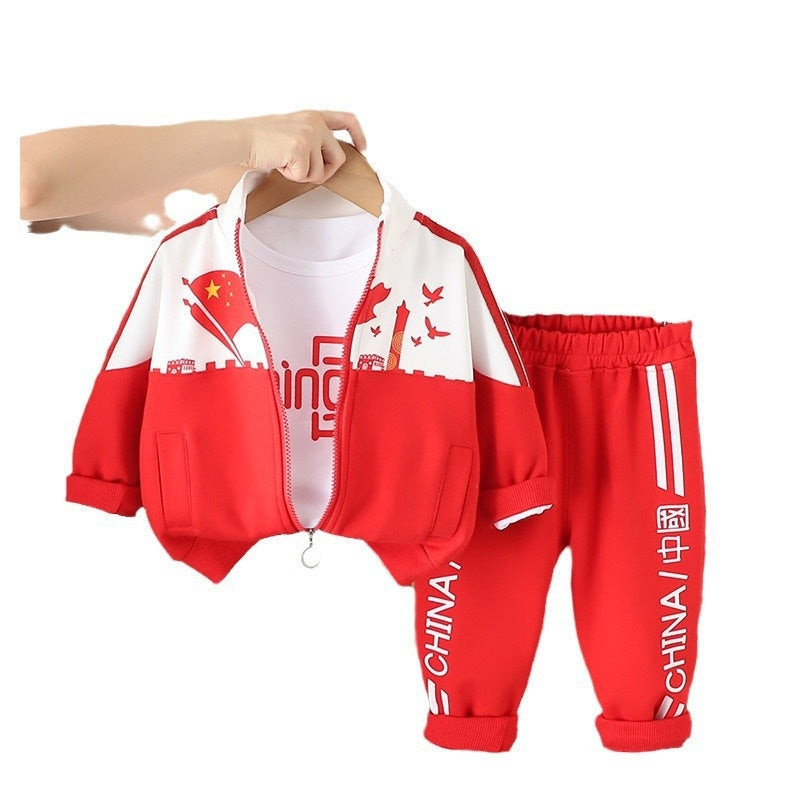 Baby Casual Outfits 2026 New Spring Autumn Fashionable Clothing for Boys and Girls, Children's Color-Block Sports Three-Piece Set Trendy
