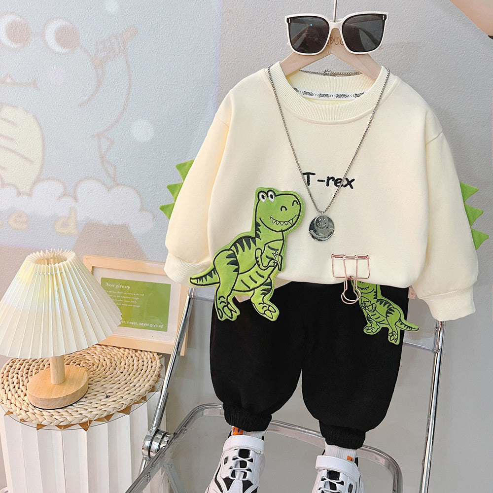 Boys' Outfit Set 0-2-4 Years Korean Style Fashionable Baby Little Dinosaur Long Sleeve Sweatshirt Children's Spring and Autumn Two-Piece