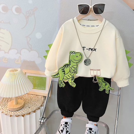 Boys' Outfit Set 0-2-4 Years Korean Style Fashionable Baby Little Dinosaur Long Sleeve Sweatshirt Children's Spring and Autumn Two-Piece