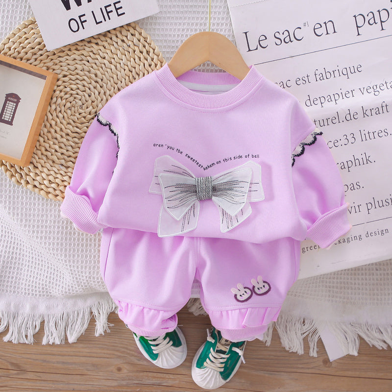 Girls' Outfit 2025 New Children's Clothing Baby Girl Spring and Autumn Stylish Butterfly Sweatshirt Korean Version Two-Piece Set Trendy