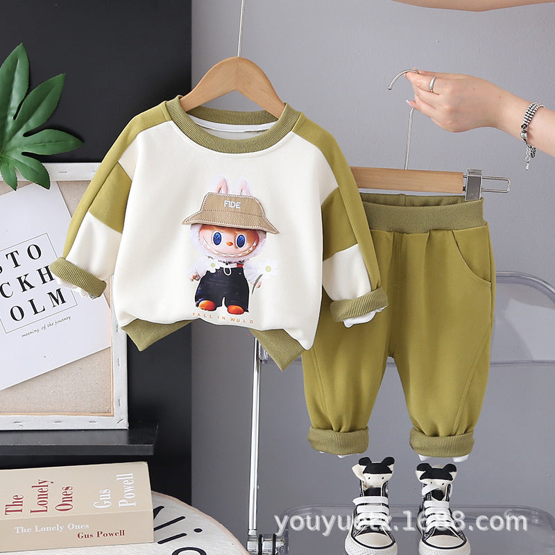 2025 New Boys and Girls Sweatshirt Autumn Stylish Children's Set Sports Long Sleeve Two-Piece Baby Clothes Kids' Clothing