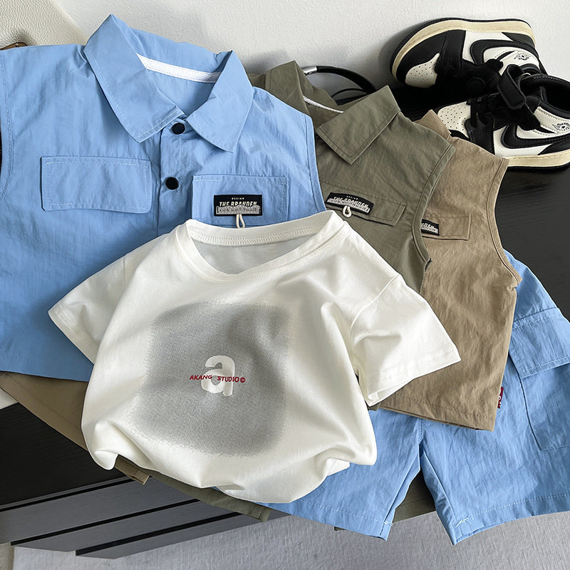 Baby clothes summer 2026 new cardigan vest workwear short-sleeve suit thin style for one-year-old boys trendy toddler outfit